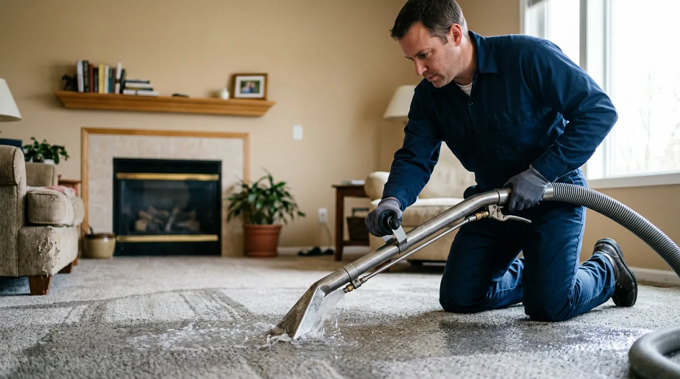 Water damage restoration technician working near Olmsted Falls, OH